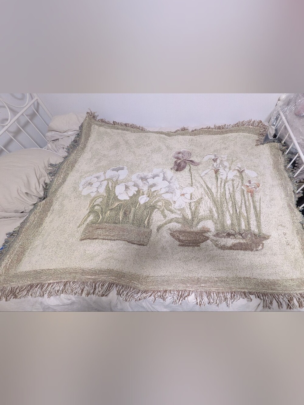 Vintage Floral Fringed Throw Blanket Tapestry Iris Cheri Blum